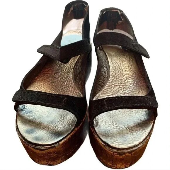 Pedro Garcia Black Wedge Platform‎ Sandals Size 36 - Picture 1 of 9
